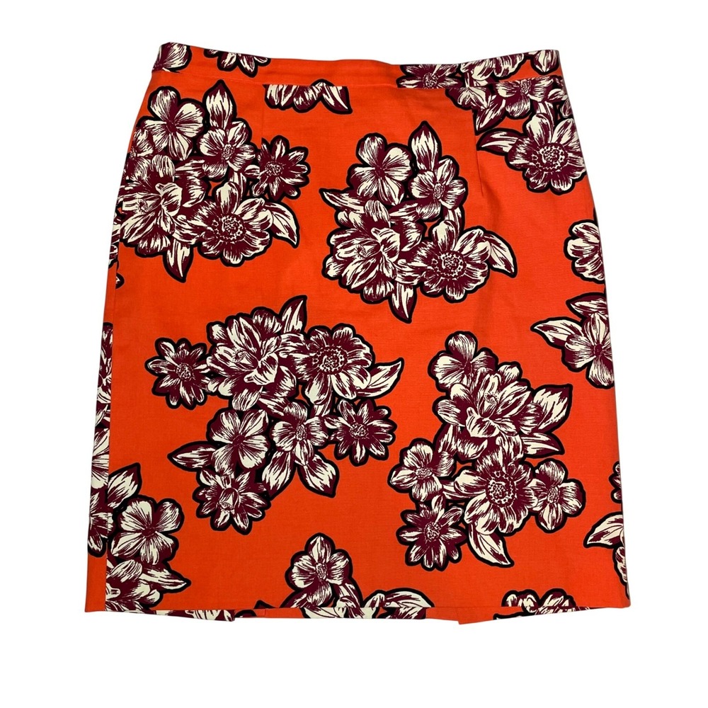 Maeve Anthropologie Orange Floral Pencil Skirt 12 Cotton Blend Twee Mod Revival